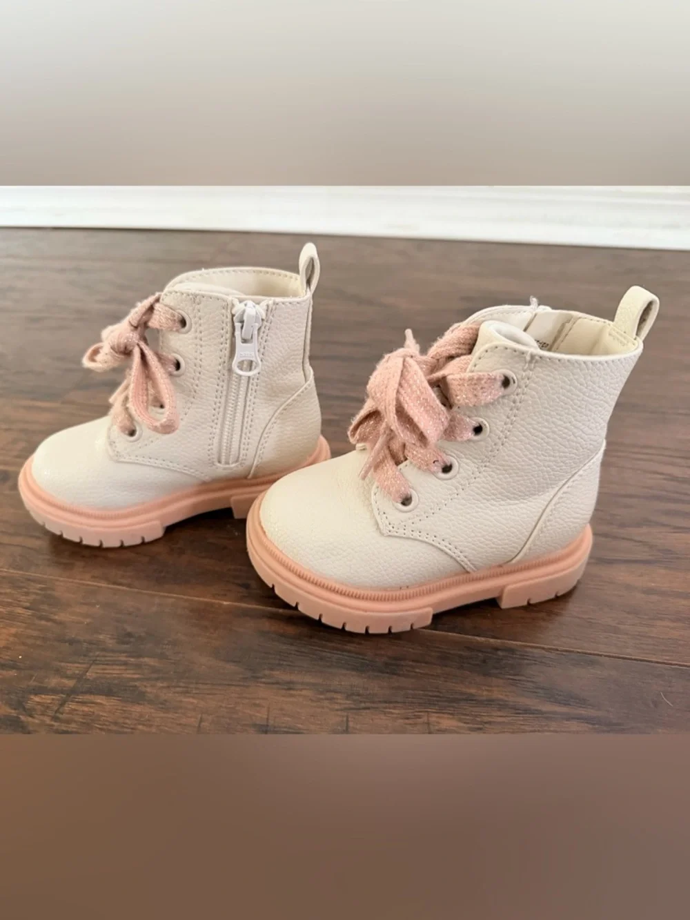 Toddler Cream & Pink Boots: Cat & Jack Sz 5 (Side zip, easy-on)